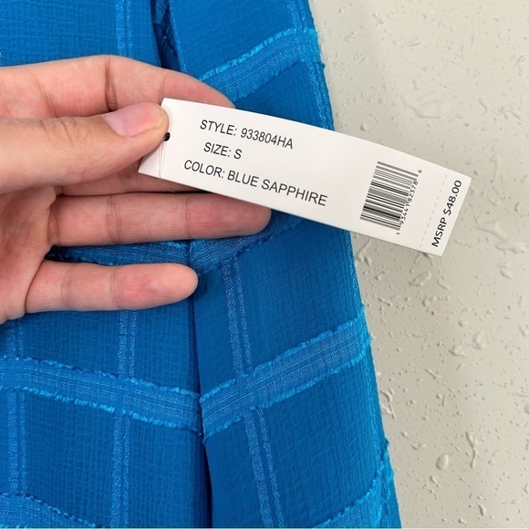 🦋NWT Counterparts Blue V-Neck Shimmery Textured Long Sleeve Semi-Sheer Blouse S - Picture 3 of 6